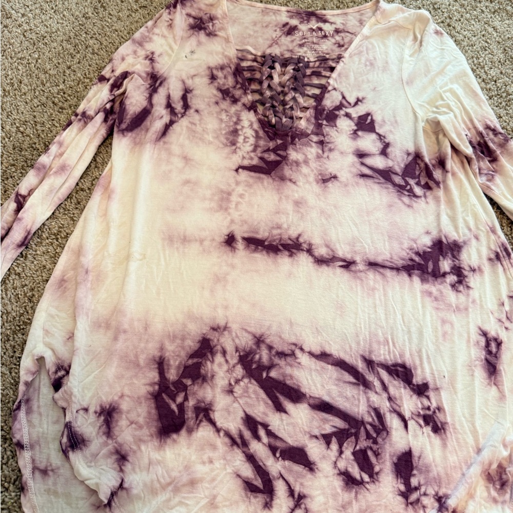 American Eagle Outfitters Purple Tie-Dye Long Sleeve Top